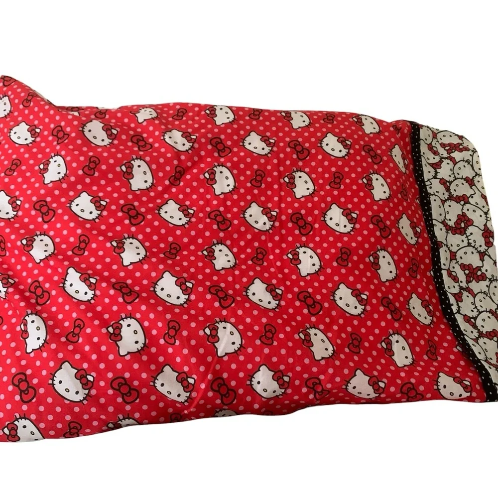 Handmade Hello Kitty Cotton Pillowcase - Red Polka Dot Standard Bedding like new